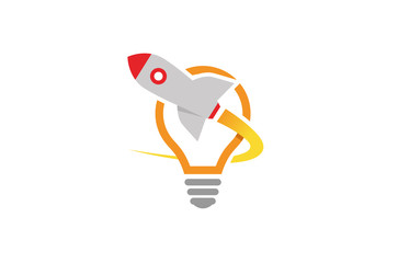 Creative Rocket Launch Lamp Logo Design Illustration