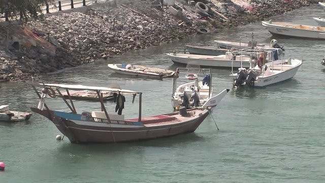 Port with boats of Ras Al Khaimah, one of the United Arabic Emirates.