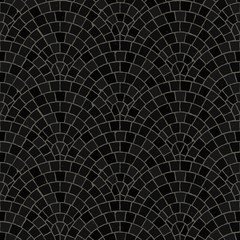 Seamless mosaic floor pattern. Black pavement stone tiles. Geometric mediterranean texture.