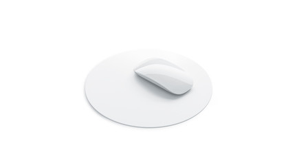 Blank white round mouse pad mock up side view, isolated, 3d rendering. Empty mat with computer...