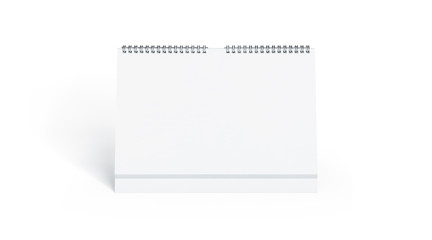 Blank white calendar mock up front view, isolated, 3d rendering. Empty desk calendar mockup with...