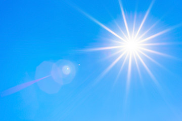 Hot summer or heat wave background, wonderful blue sky with glowing sun