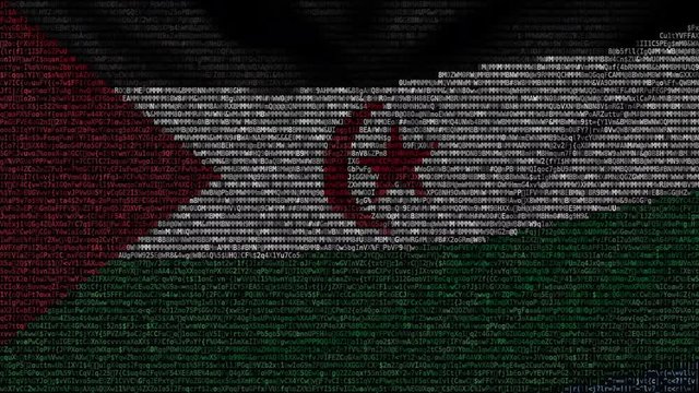 Waving flag of Sahrawi Arab Democratic Republic made of text symbols on a computer screen. Conceptual loopable animation