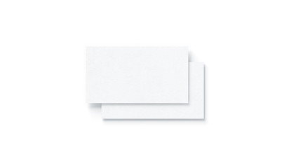 Blank white two horizontal business cards mock up, isolated, 3d rendering. Empty namecard on each other mockup, top view. Calling papersheet template for company name, phone number, email address.