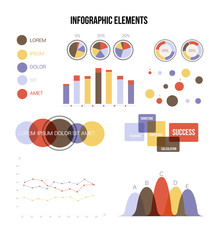 Modern Data Visualisation Inforgaphic Elements Vector Set. Grey, Brown, Pie Chart, Group Diagram, Rating, Target, Success, Arrows, Presentation Concept. Big Data Collection Inforgaphic Elements.