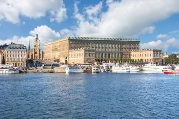 Naklejka na ściany i meble Royal Palace and Church of St. Nicholas (Storkyrkan), Stockholm, Sweden
