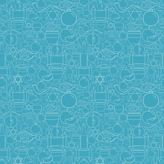 Rosh Hashanah holiday flat design white thin line icons seamless pattern