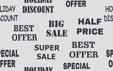 Seamless background with promotional offers, seasonal and holiday sale.