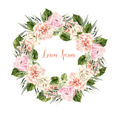 Beautiful Watercolor Wedding Wreath with roses and peony.