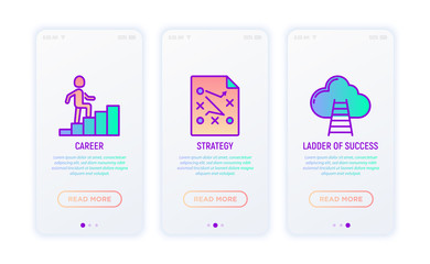 Success thin line icons: career, strategy, ladder. Modern vector illustration for user mobile app.