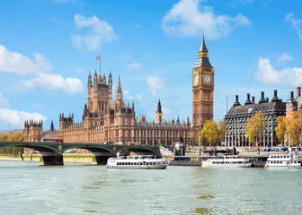 Gordijnen Houses of Parliament en de Big Ben, Londen, Verenigd Koninkrijk © Mistervlad