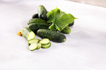 Fresh green cucumber with leaf and flower natural vegetables organic food