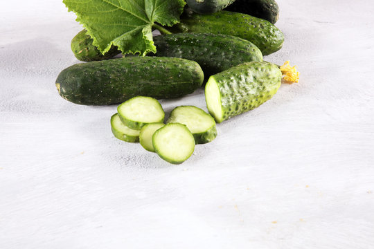 Fresh green cucumber with leaf and flower natural vegetables organic food