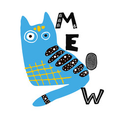 5818143 Cat or kitten illustration in scandinavian style. Cartoon animal for poster,decor, book illustration. Cute character.