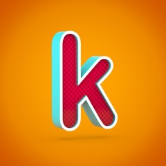 Red letter K lowercase with carbon fiber texture isolated on hot orange background.