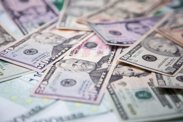 Paper money. Euro and dollars can be used for background