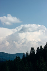 amazing beautiful view of mountains hills and valley on background of blue sky and clouds