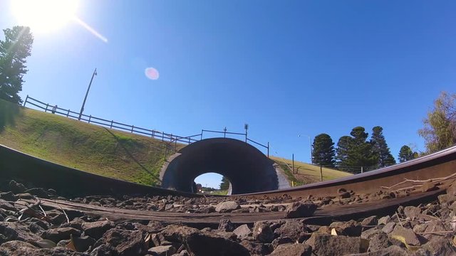 Vline train in Warrnambool goes over the camera sitting on the tracks.