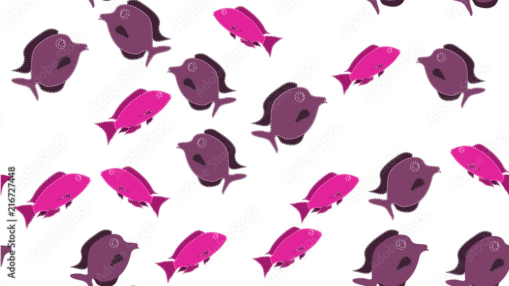 Poster the texture of the pattern is seamless from cheerful kind colorful multicolored colorful fish sewn w