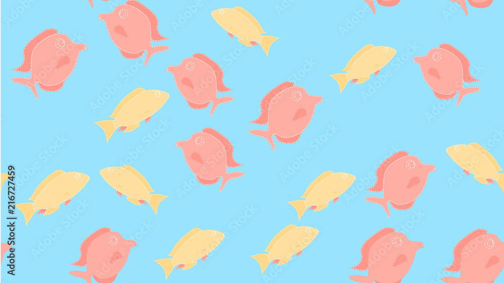 Poster the texture of the pattern is seamless from cheerful kind colorful multicolored colorful fish sewn w
