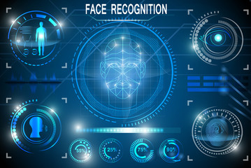 Biometric Identification or Recognition System of Person. Face ID. Set HUD Elements