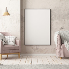 
Mock up posters in the interior in the style of lagom 3D rendering