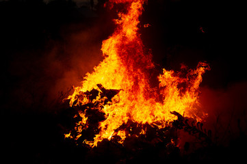 a strong fire in the open air