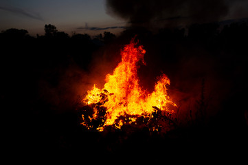 a strong fire in the open air