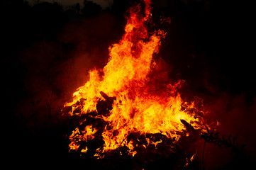 a strong fire in the open air