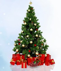 Decorated Christmas tree and gifts