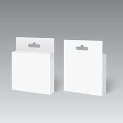 White Product Package Box With Hang Slot. Mock Up. Vector