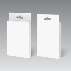 White Product Package Box With Hang Slot. Mock Up. Vector