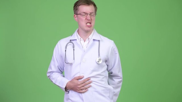 Man Doctor Having Stomach Pain And Diarrhea While Looking Toilet