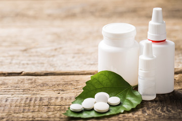 Pharmacy theme,  tablets on leaflet.