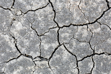Close-up cracked black earth soil due to hot sumer without rain. Arid season, agrucultural disaster. Global warming up process aftermath