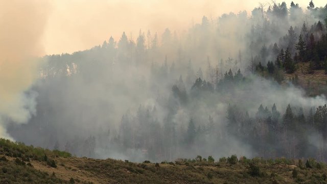 Wild fire burning through mountain ridge line in Utah, the Dollar ridge Fire started July 1st 2018 and burned many structures and around 60,000 acres of land.