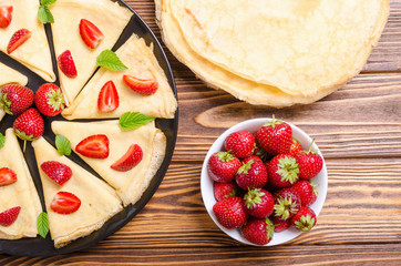 Homemade Russians pancakes with strawberry