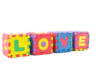 Alphabet love learning blocks on white background