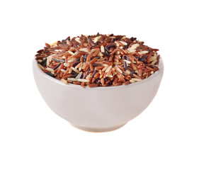 Riceberry in white bowl isolated on white background
