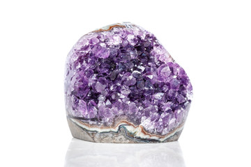 Amethyst Crystal Druse  macro mineral on white background