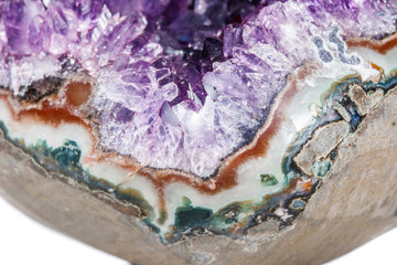 Amethyst Crystal Druse  macro mineral on white background
