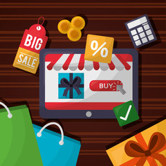 online shopping discount porcent handbags shop coins vector illustration