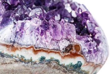 Amethyst Crystal Druse  macro mineral on white background