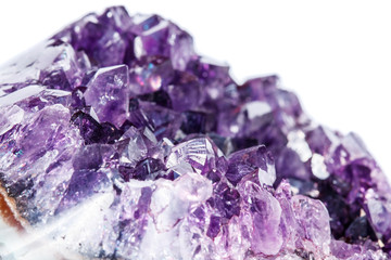 Amethyst Crystal Druse  macro mineral on white background