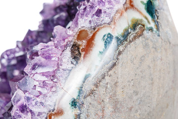 Amethyst Crystal Druse  macro mineral on white background
