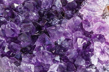 Amethyst Crystal Druse  macro mineral on white background