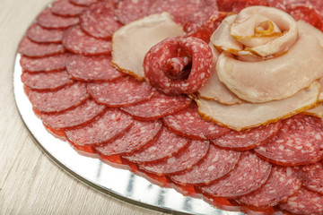 Sausage cuts of different varieties on a plate.