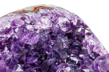 Amethyst Crystal Druse  macro mineral on white background