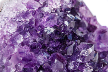 Amethyst Crystal Druse  macro mineral on white background