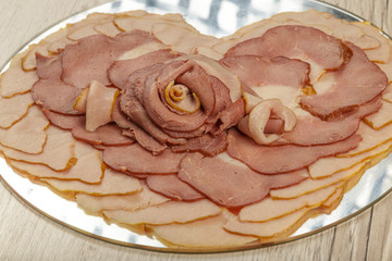 Sausage cuts of different varieties on a plate.